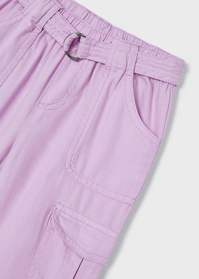 Girls Pink Cotton Twill Cargo Trousers