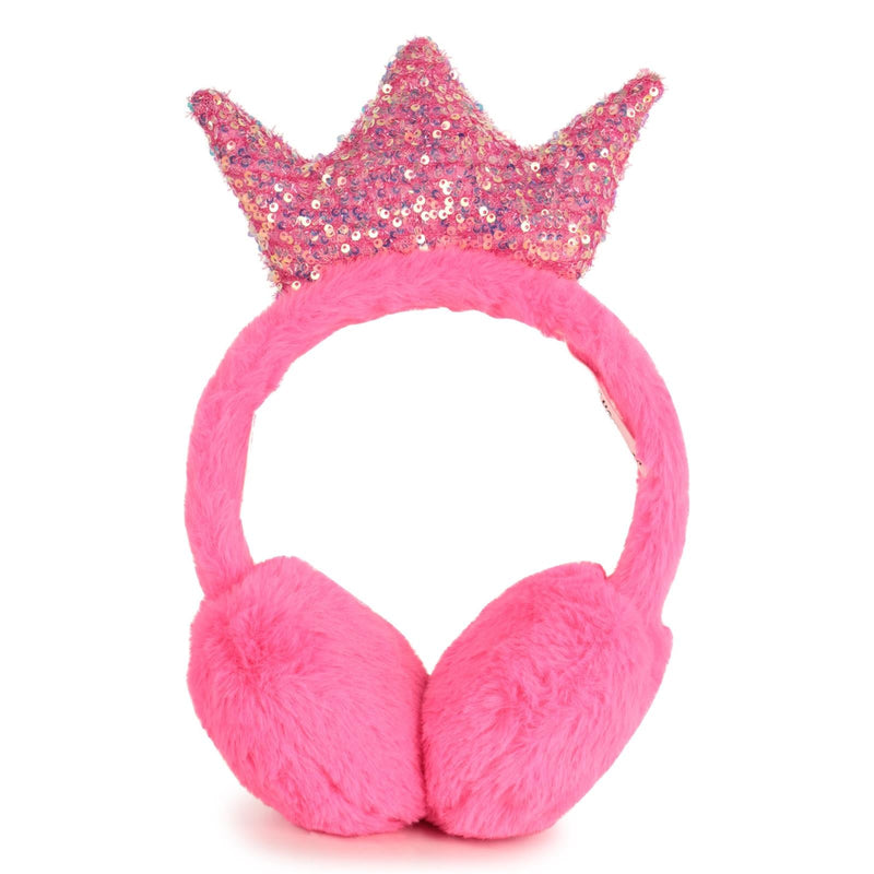 Girls Pink Crown Earmuffs with Sequins