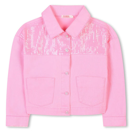 Girls Pink Denim Jacket With Sequins