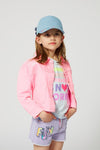 Girls Pink Denim Jacket With Sequins