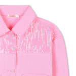 Girls Pink Denim Jacket With Sequins