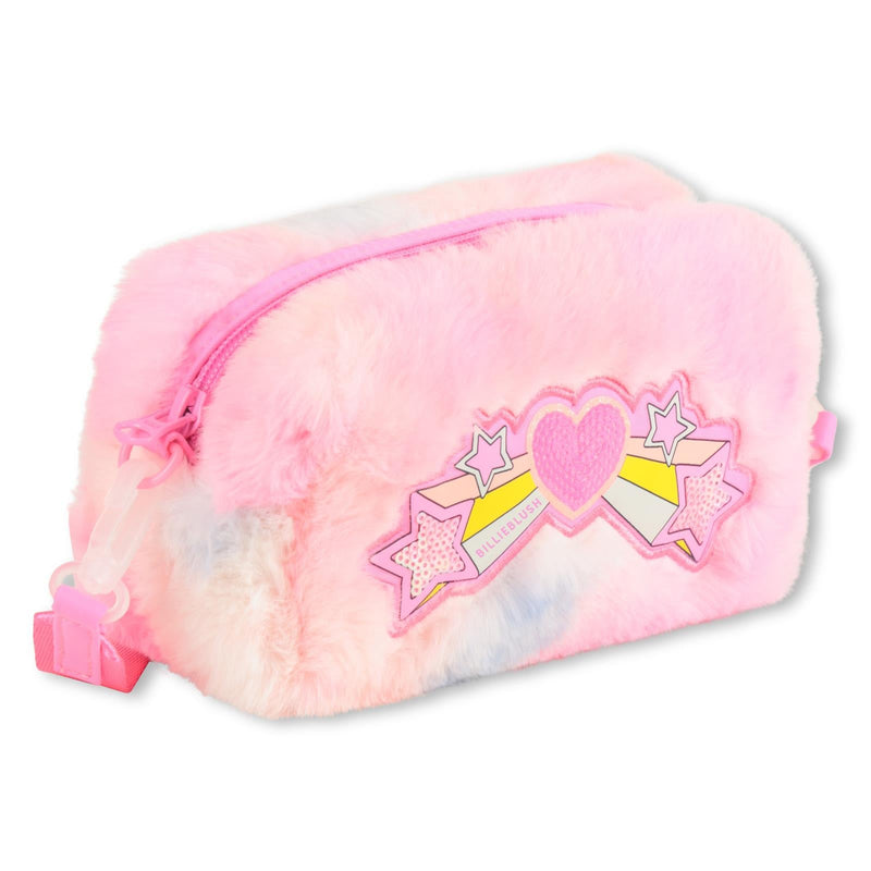 Girls Pink Faux Fur Case With Rainbow Stars