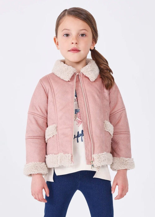 Girls Pink Faux Sheepskin Jacket (mayoral)