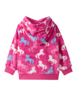 Girls Pink Fleece Hoodie with Horse Print