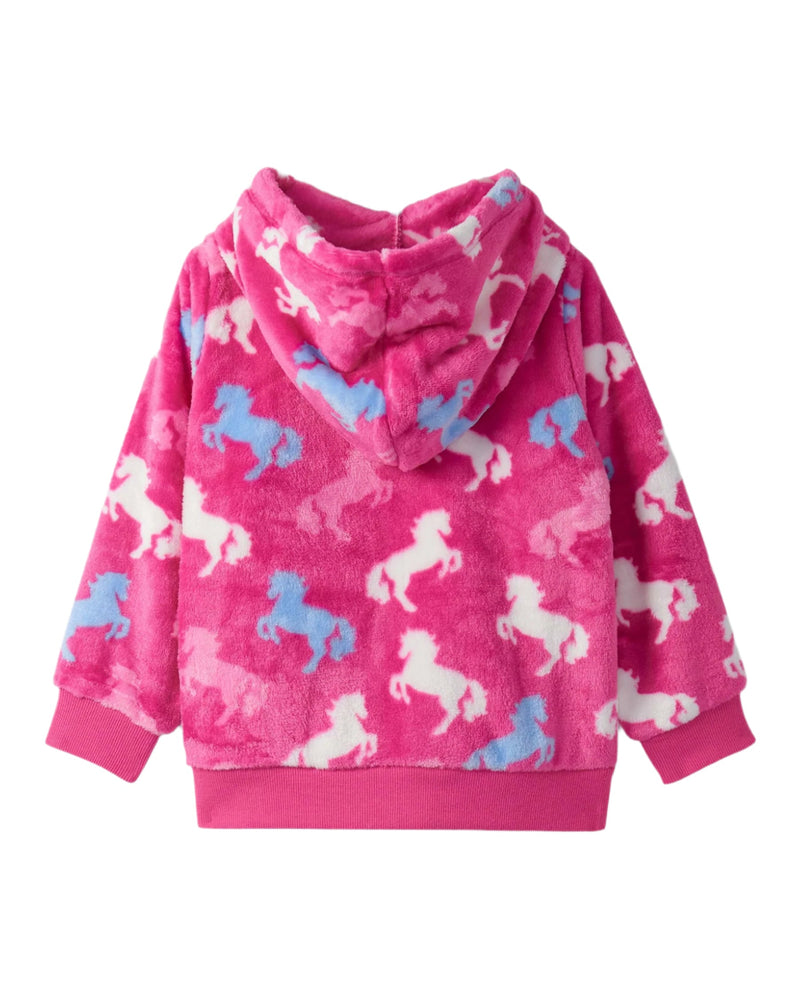 Girls Pink Fleece Hoodie with Horse Print