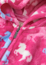 Girls Pink Fleece Hoodie with Horse Print