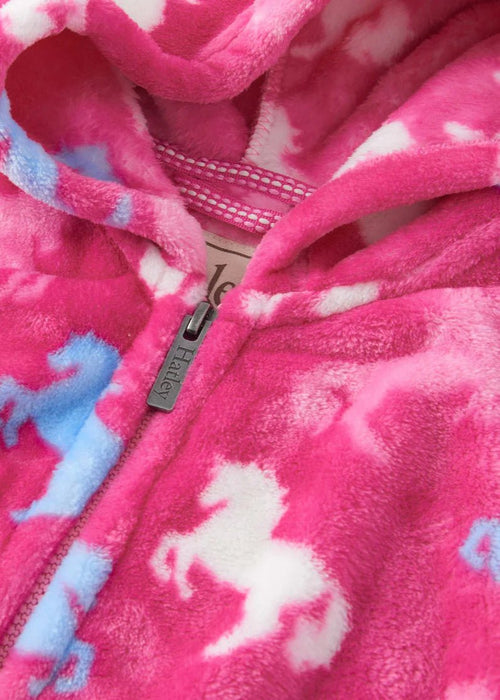 Girls Pink Fleece Hoodie with Horse Print