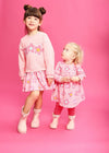 Girls Pink Flower Jersey Dress & Socks Set