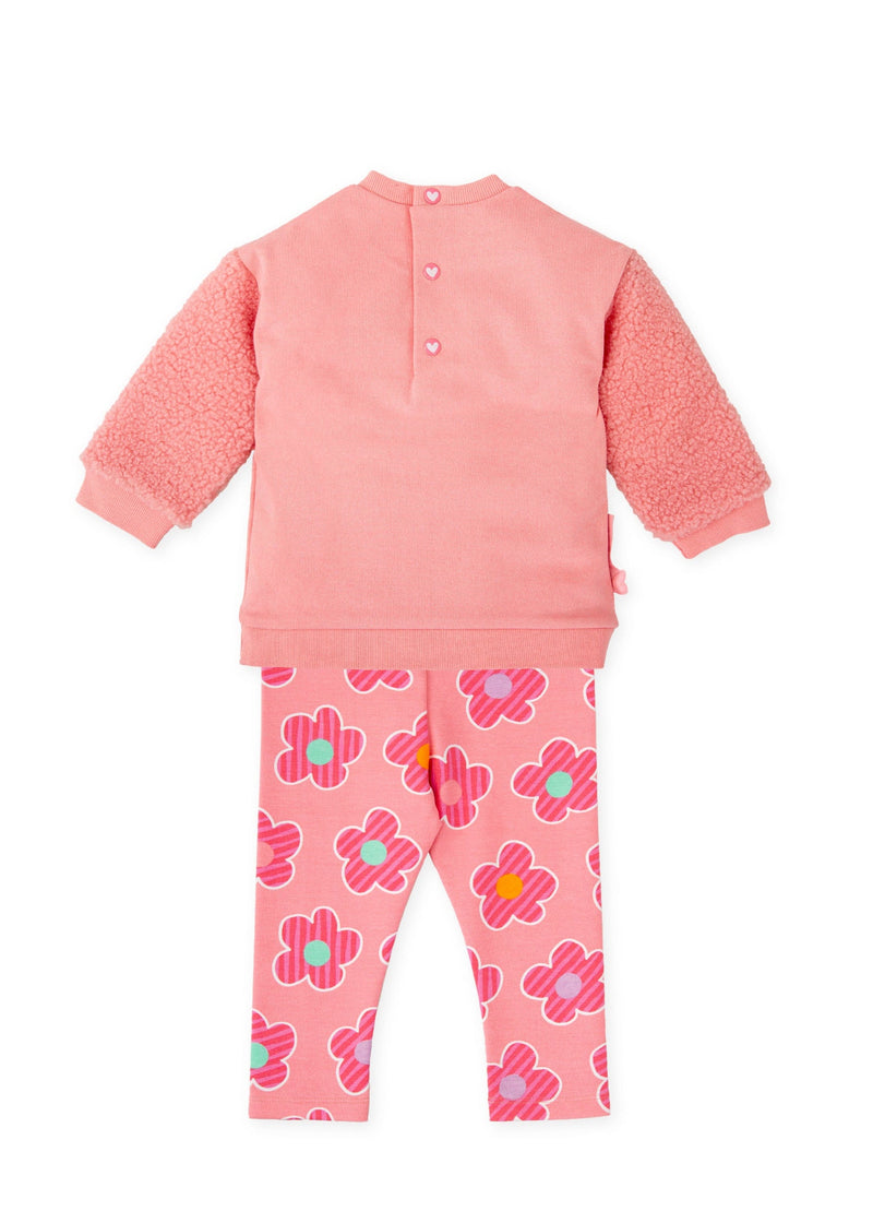 Girls Pink Flower Sweatshirt & Leggings Set