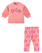 Girls Pink Flower Sweatshirt & Leggings Set