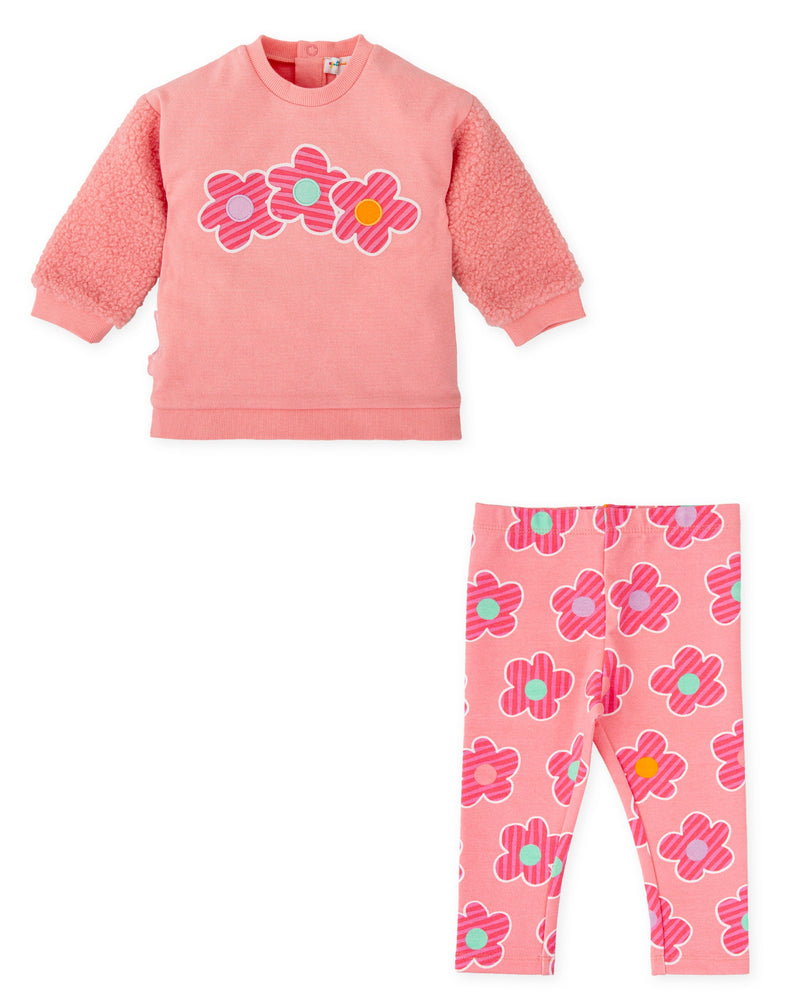 Girls Pink Flower Sweatshirt & Leggings Set