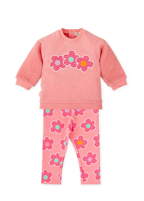 Girls Pink Flower Sweatshirt & Leggings Set