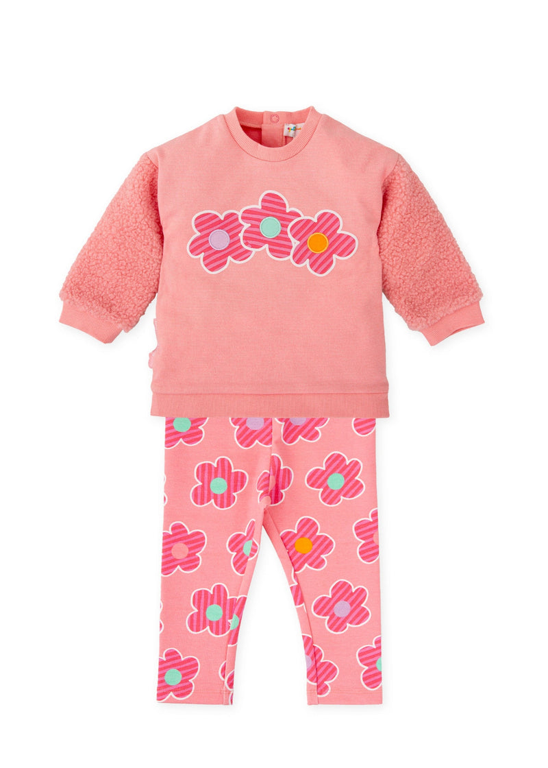 Girls Pink Flower Sweatshirt & Leggings Set