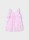 Girls Pink Gingham Cotton Dress Sleeveless Ruffle Straps