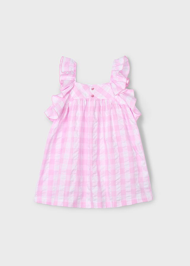 Girls Pink Gingham Cotton Dress Sleeveless Ruffle Straps