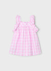 Girls Pink Gingham Cotton Dress Sleeveless Ruffle Straps