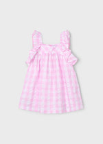 Girls Pink Gingham Cotton Dress Sleeveless Ruffle Straps