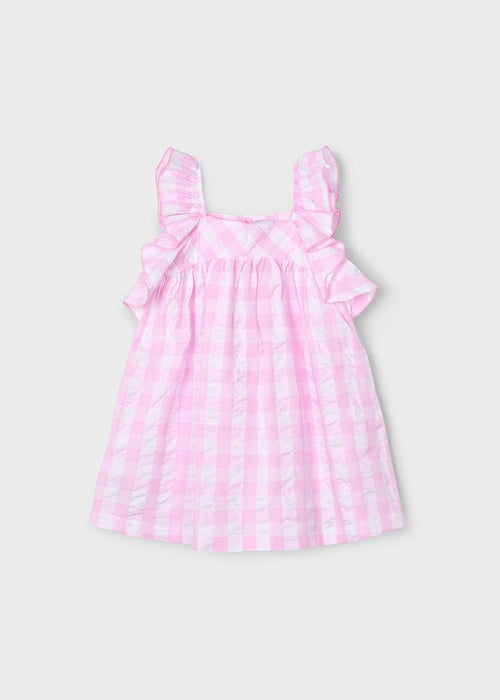 Girls Pink Gingham Cotton Dress Sleeveless Ruffle Straps
