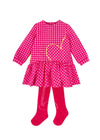Girls Pink Gingham Dress & Tights Set