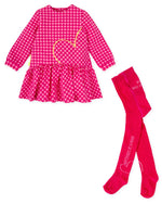 Girls Pink Gingham Dress & Tights Set