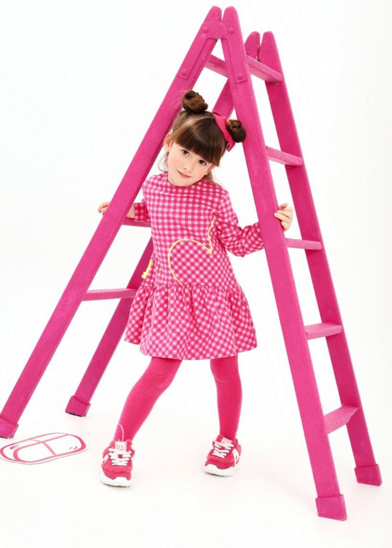Girls Pink Gingham Dress & Tights Set
