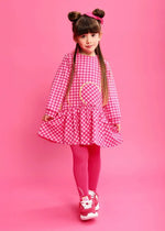 Girls Pink Gingham Dress & Tights Set