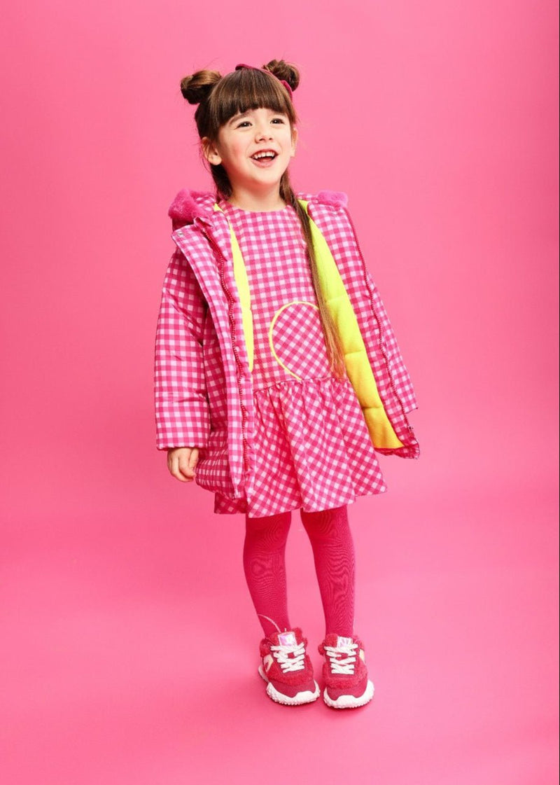 Girls Pink Gingham Dress & Tights Set