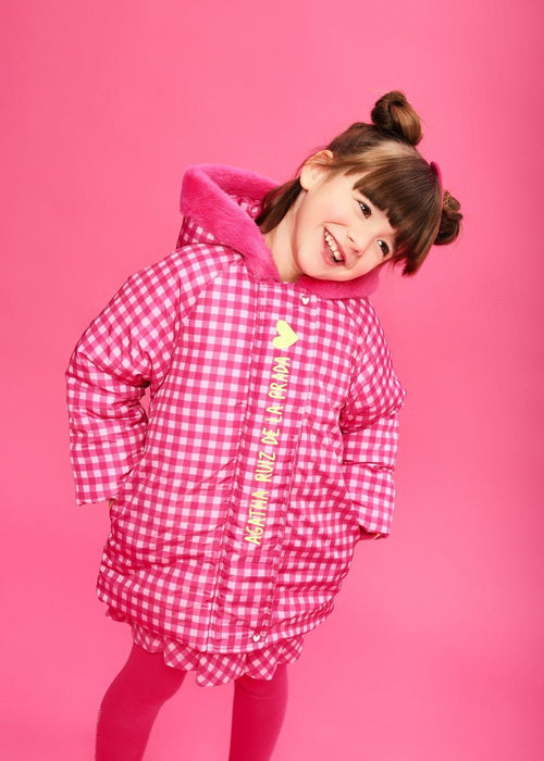 Girls Pink Gingham Hooded Parka