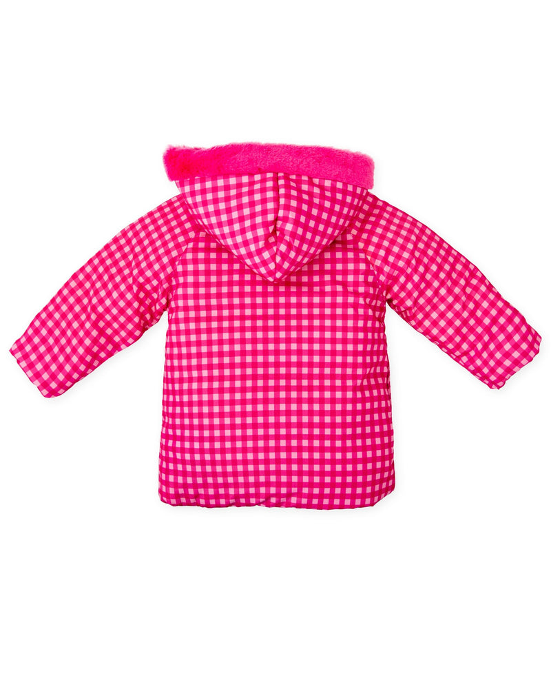 Girls Pink Gingham Hooded Parka