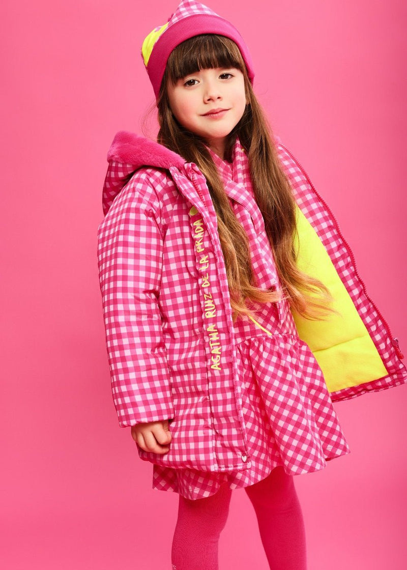 Girls Pink Gingham Hooded Parka
