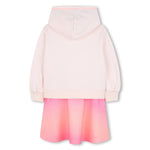 Girls Pink Gradient Hoodie Dress with Sequin Print