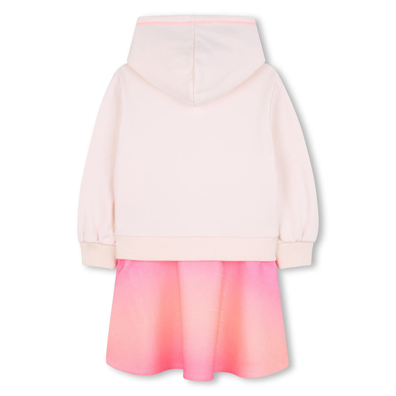 Girls Pink Gradient Hoodie Dress with Sequin Print
