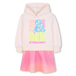 Girls Pink Gradient Hoodie Dress with Sequin Print