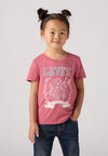 Girls Pink Graphic Tee with Floral Log