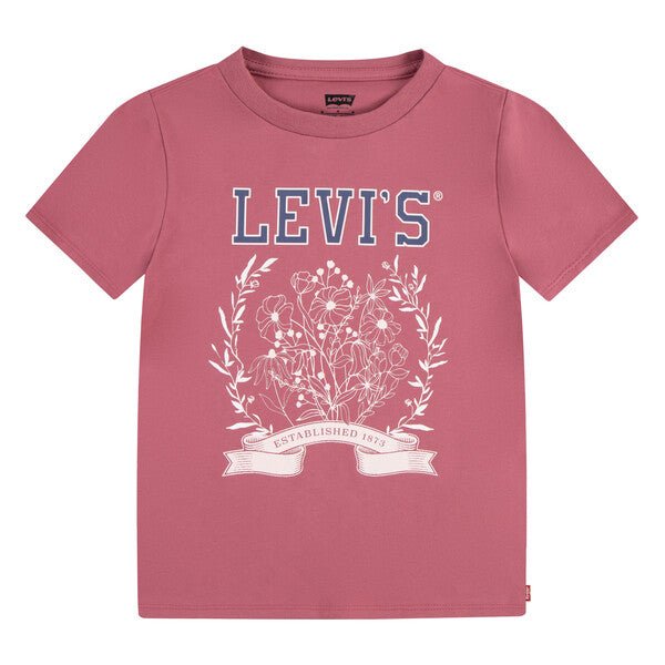 Girls Pink Graphic Tee with Floral Log