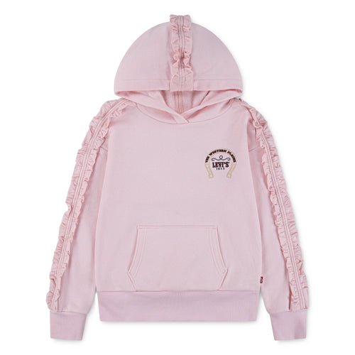 Girls Pink Hoodie with Ruffle Detail