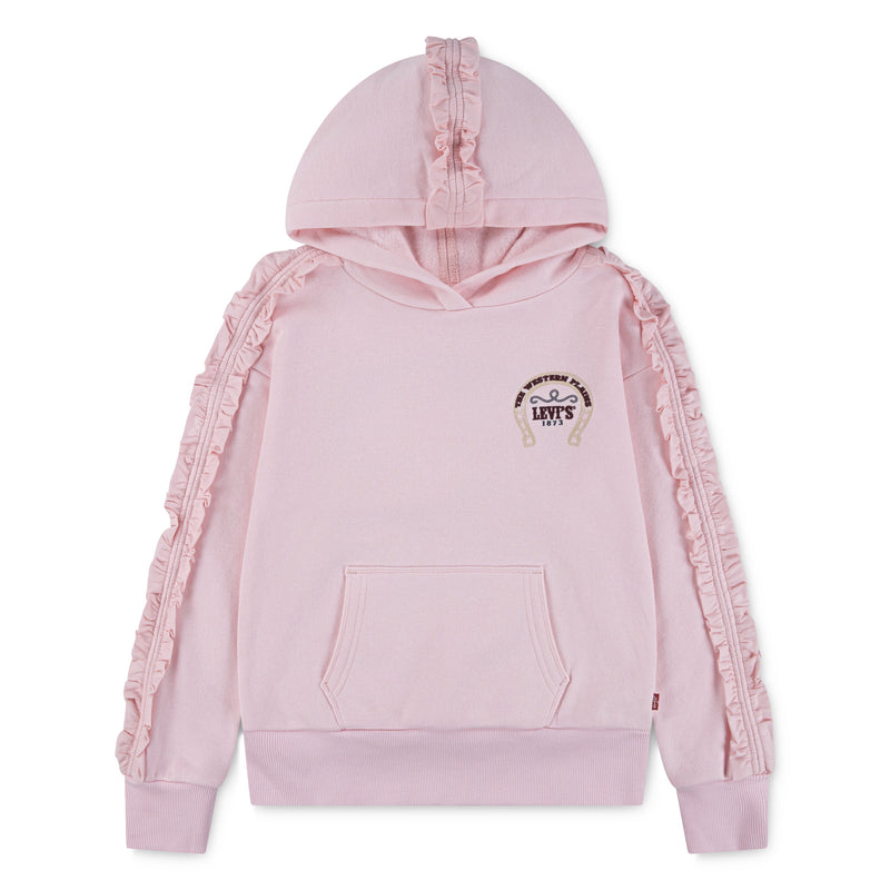 Girls Pink Hoodie with Ruffle Detail