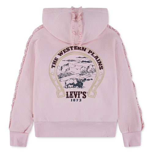Girls Pink Hoodie with Ruffle Detail