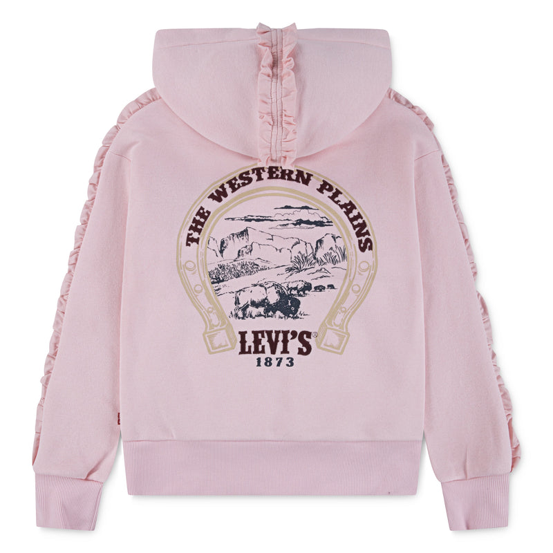 Girls Pink Hoodie with Ruffle Detail