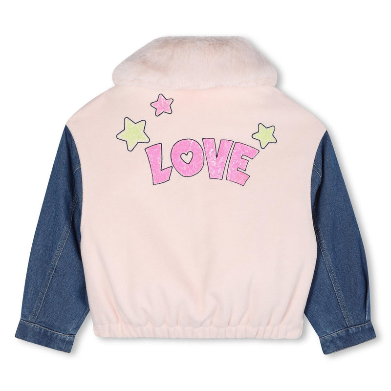 Girls Pink Jacket With Faux Fur Collar