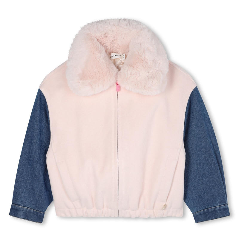 Girls Pink Jacket With Faux Fur Collar