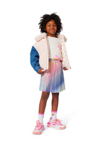 Girls Pink Jacket With Faux Fur Collar