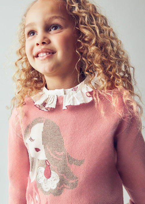 Girls Pink Jacquard Jumper