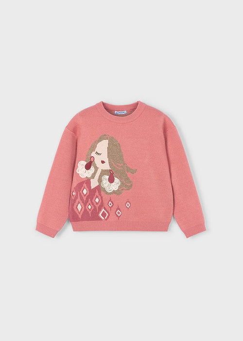 Girls Pink Jacquard Jumper