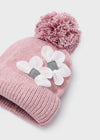 Girls Pink Knit Hat, Scarf & Gloves Set with Flowers