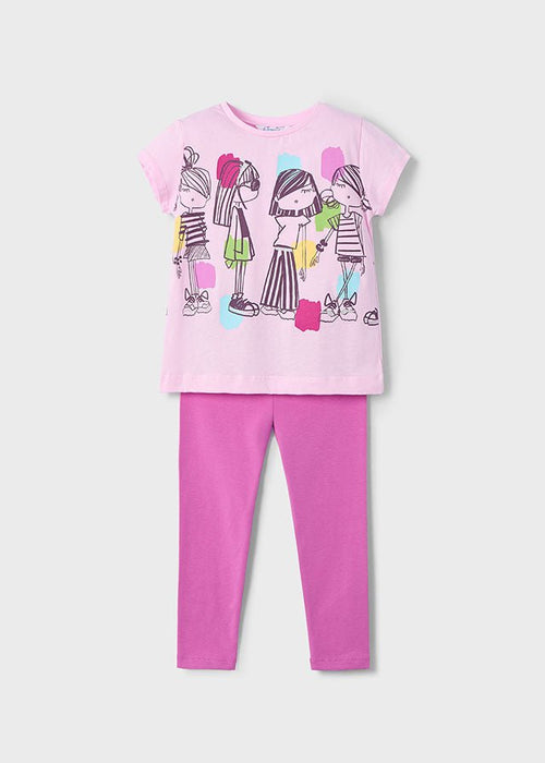 Girls Pink Legging Set with Graphic Tee