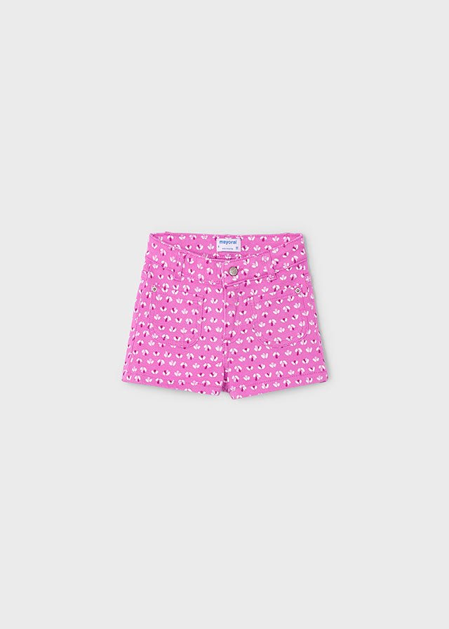 Girls Pink Patterned Denim Shorts