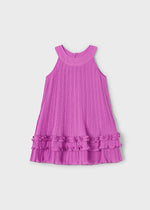 Girls Pink Pleated Ruffle Dress