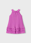 Girls Pink Pleated Ruffle Dress