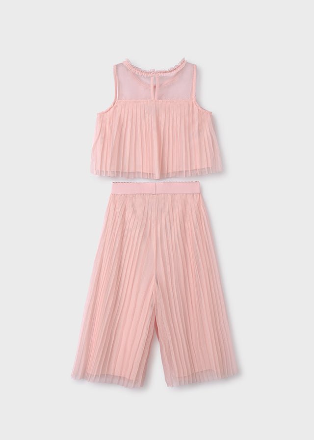 Girls Pink Pleated Tulle Pants Set